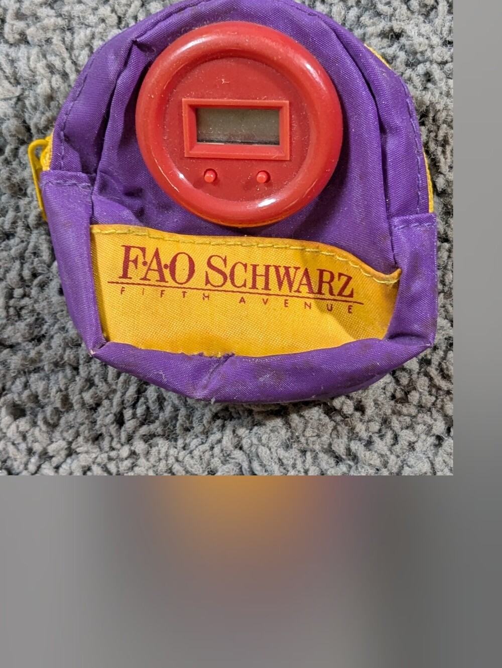 Vintage FAO Schwarz Purple Yellow Keychain Pouch with Digital Timer & Clasp